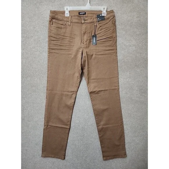Express Rocco Slim Jeans Mens 34x34 Brown Hyper Stretch NEW